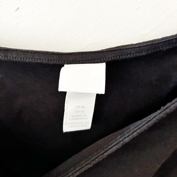 H&M Black Puff Sleeve Square Neck Top Stretchy Cotton Blend Size M Medium - Picture 3 of 4